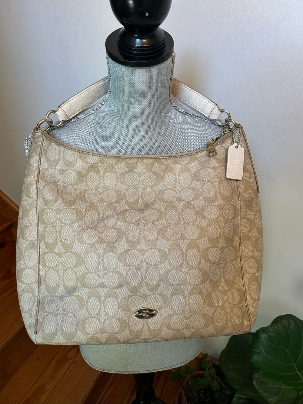 Coach Celeste Convertible Hobo Beige Signature Canvas Shoulder Bag